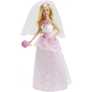 Barbie Panenka nevěsta s kyticí v růžovo bílých šatech